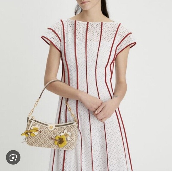 New Tory Burch 🌼 T MONOGRAM BRAIDED FLORAL STUDIO HAZELNUT - Picture 3 of 13